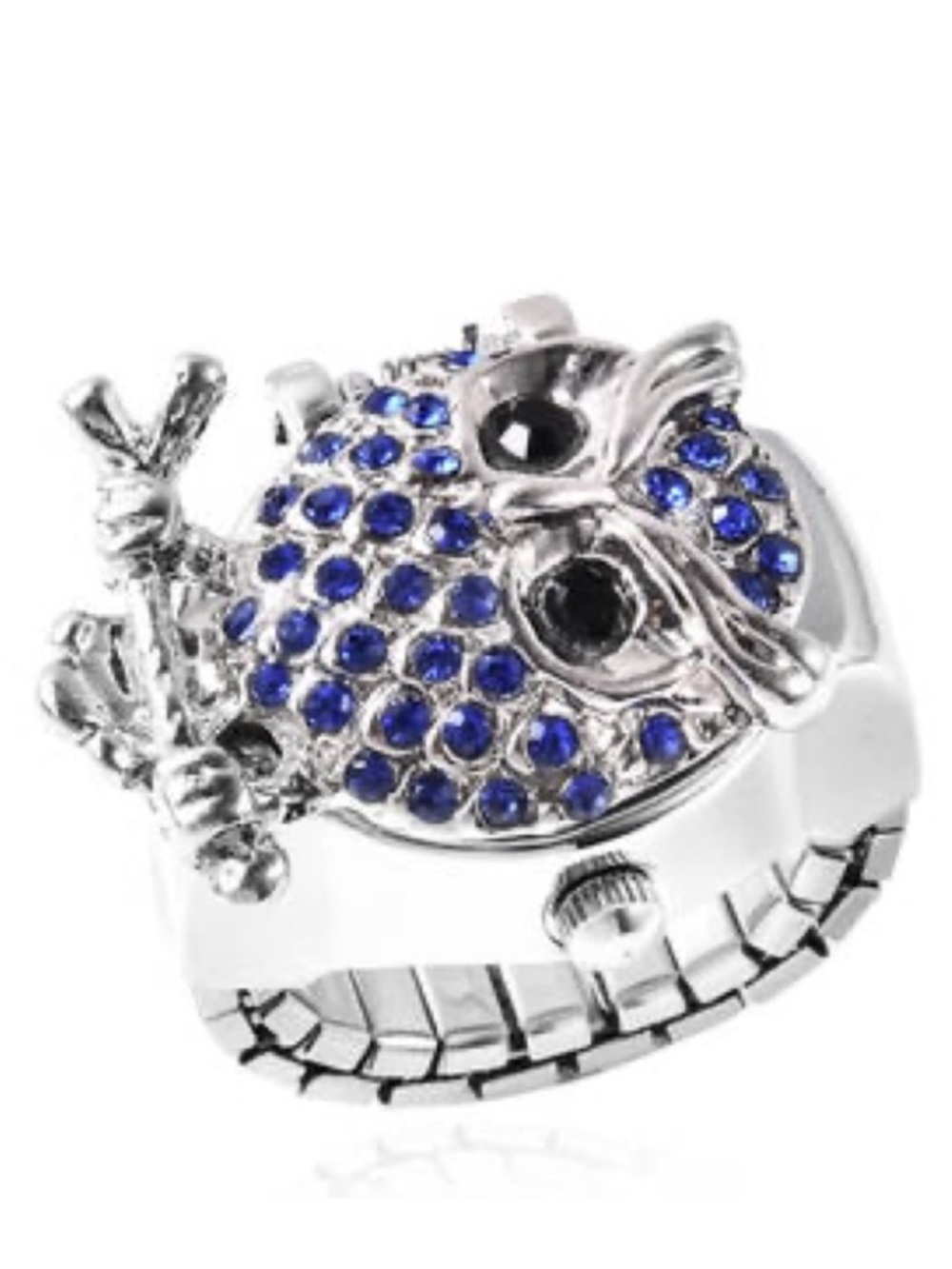 Blue Austrian Crystal Owl Stretch Watch Ring